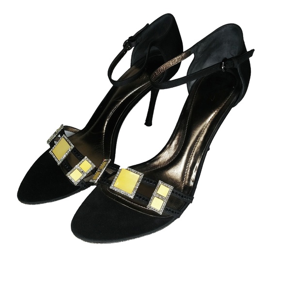 Rodo Black Jeweled Strappy Satin Heels Size 10 - Picture 2 of 7